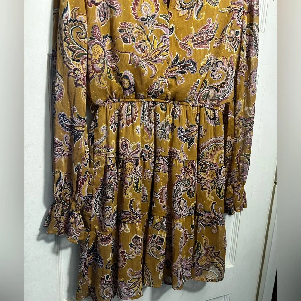 NWOT CITY STUDIO Floral Paisley Dress W/ Belle Long Sleeves Elastic Waist - Picture 2 of 15